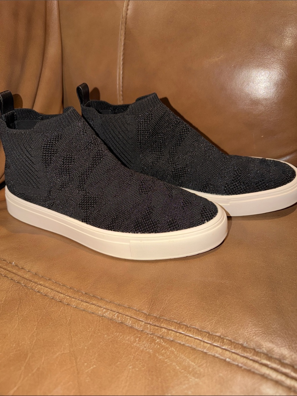 Sanctuary Black Knit Slip-On Sneakers with White Sole